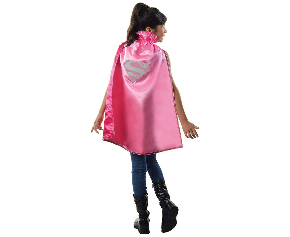 DC Comics Warner Bros Supergirl Satin Cape Kids 6+ Girls Party Costume Pink