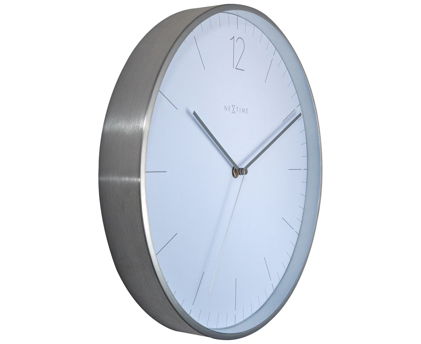 NeXtime Essential Silver 34cm Hanging Wall Clock Round Analogue Elegant White