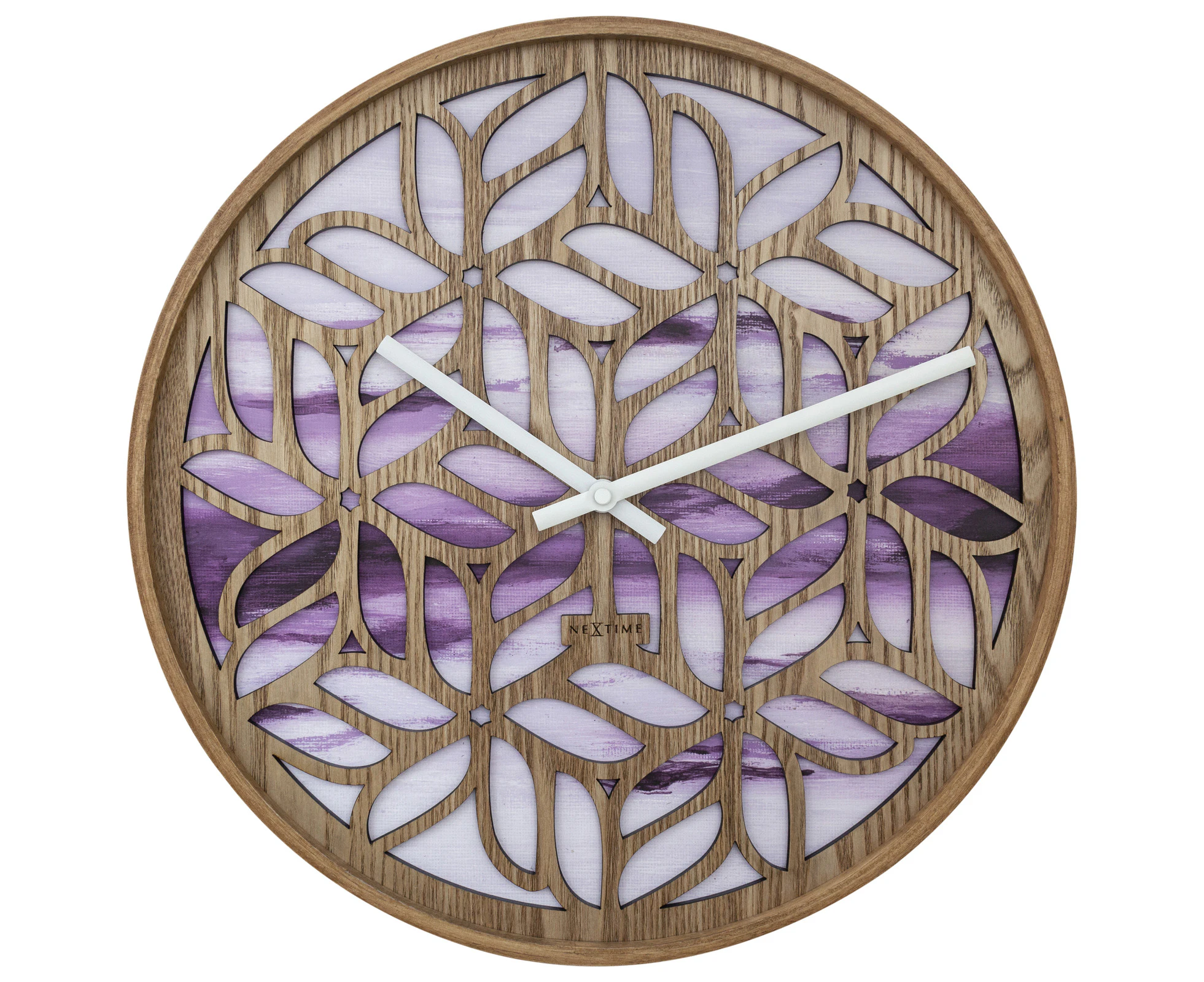 NeXtime Yogi Wood Analogue 40cm Hanging Wall Clock Decor Silent Sweep Purple