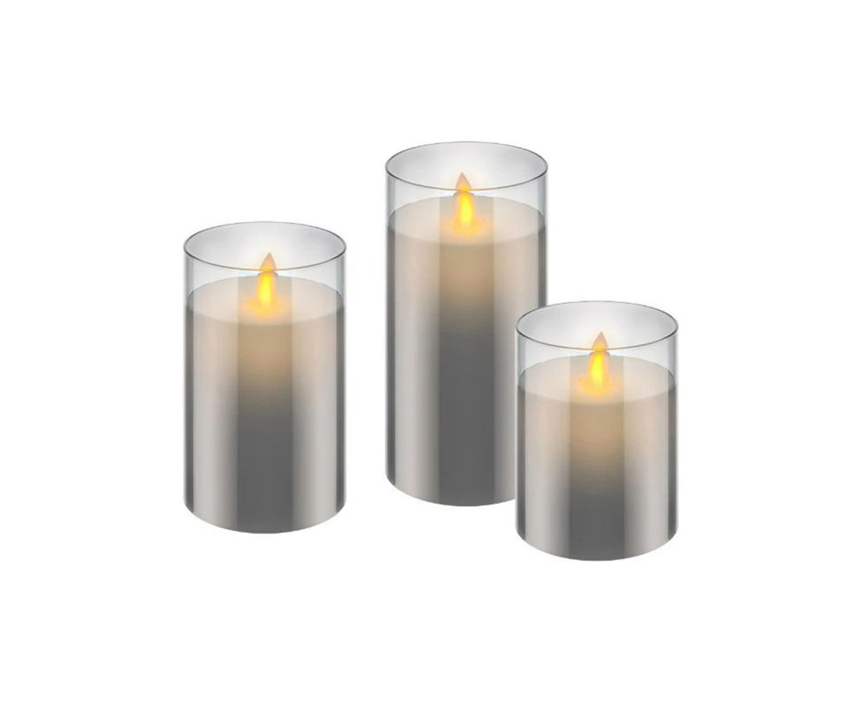 3pc Goobay LED Wax Candles in Glass w/ Pendant Wick & Timer Realistic Flame