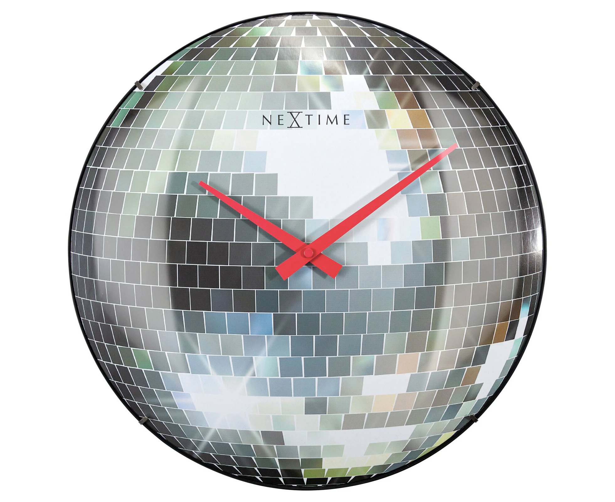 NeXtime 35cm Disco Ball Silent Analogue Battery Operated Round Wall Clock Silver