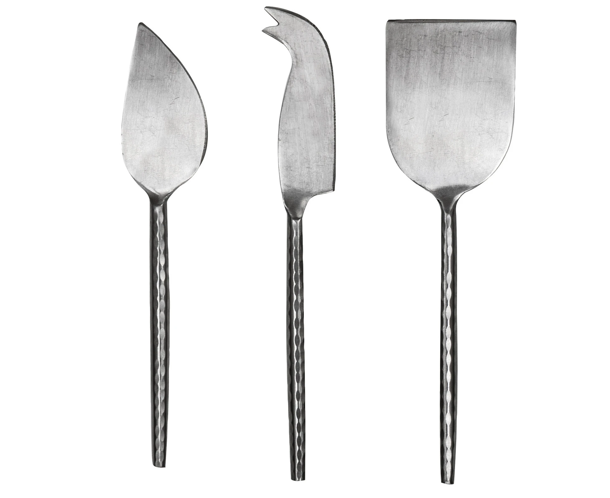 3pc Ladelle Steel Cheese Spade/Prong Knife & Spreader Set Hammered Silver