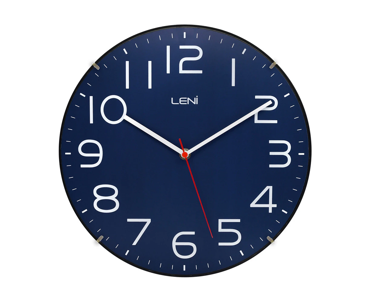 Leni Classic Analogue Round Home/Office Hanging Silent Wall Clock Navy 30cm