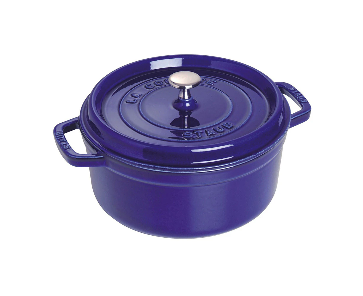 Staub 28cm/6.7L Cast Iron Round Cocotte Pot w/ Lid Induction Cookware Dark Blue