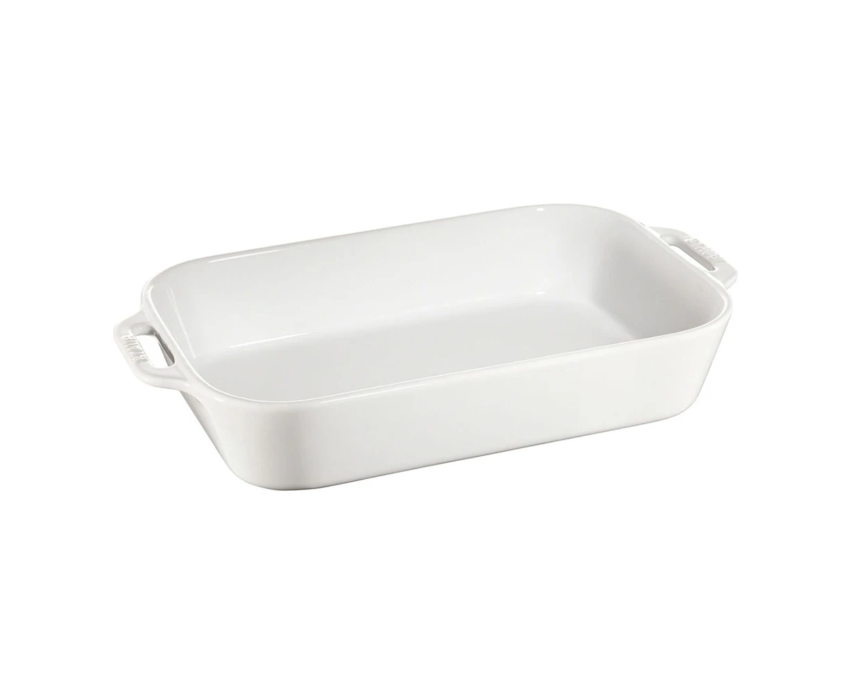 Staub Ceramic 34x24cm Gratin Dish Rectangular Cooking Bakeware w/ Handles White