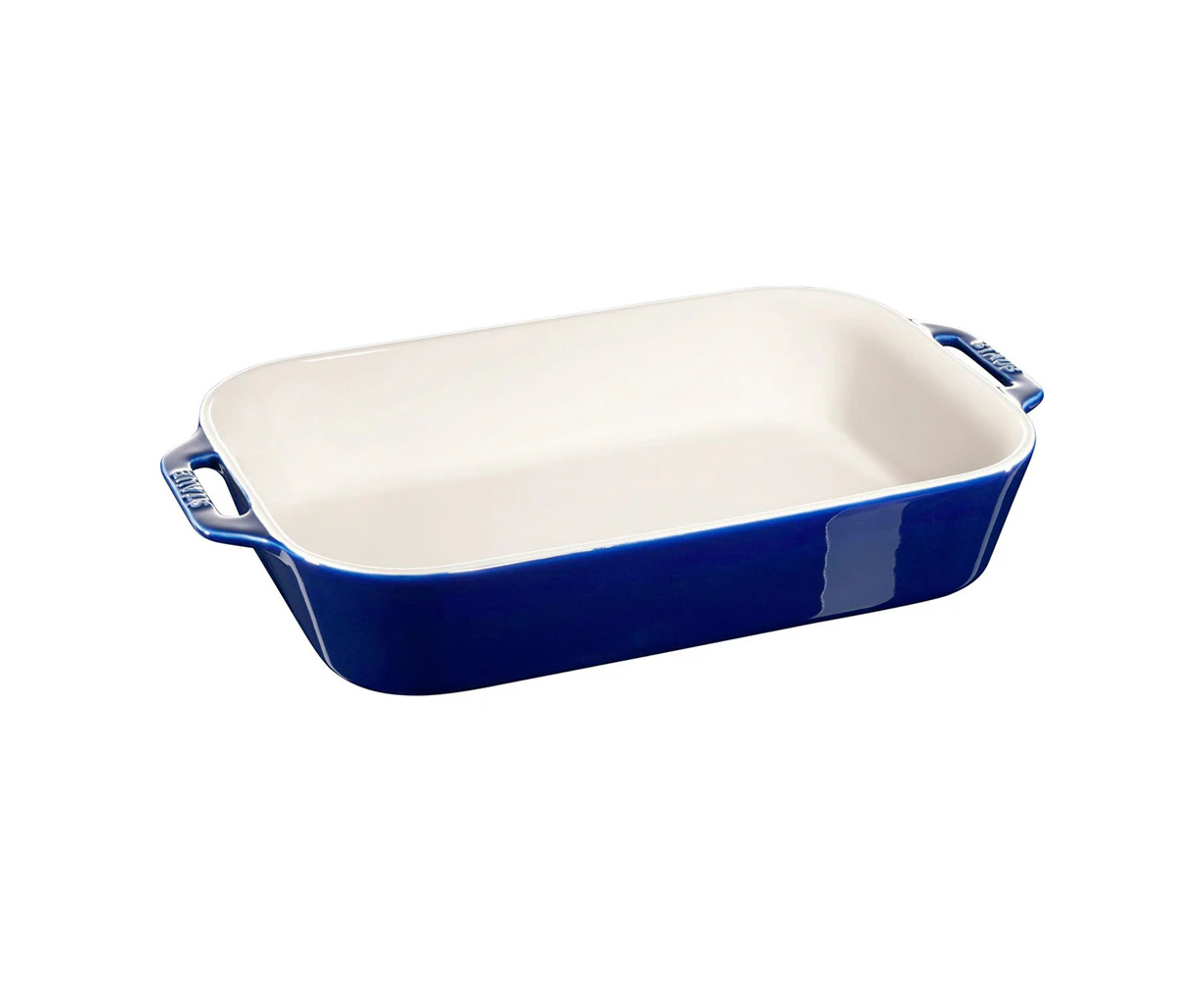 Staub Ceramic 34x24cm Gratin Dish Rectangular Cooking Bakeware w/ Handles Blue