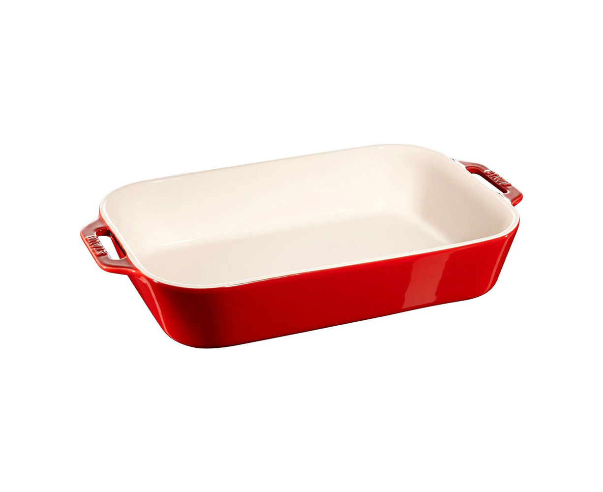 Staub Ceramic 34x24cm Gratin Dish Rectangular Cooking Bakeware w/ Handles Cherry