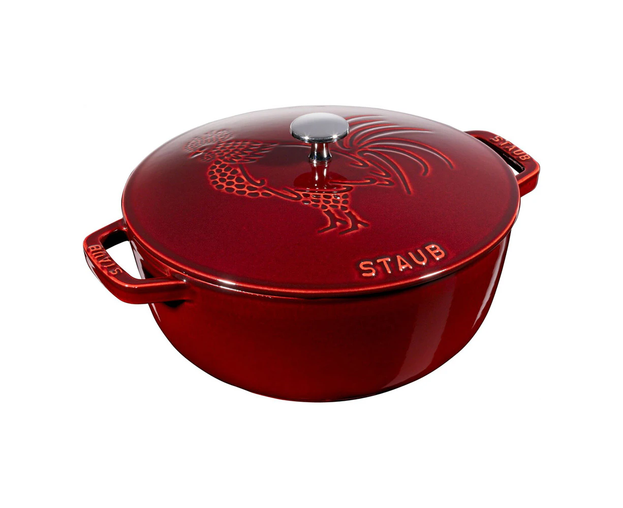 Staub 24cm/3.6L Cast Iron Cocotte French Rooster Cooking Pot Casserole w/Lid Red