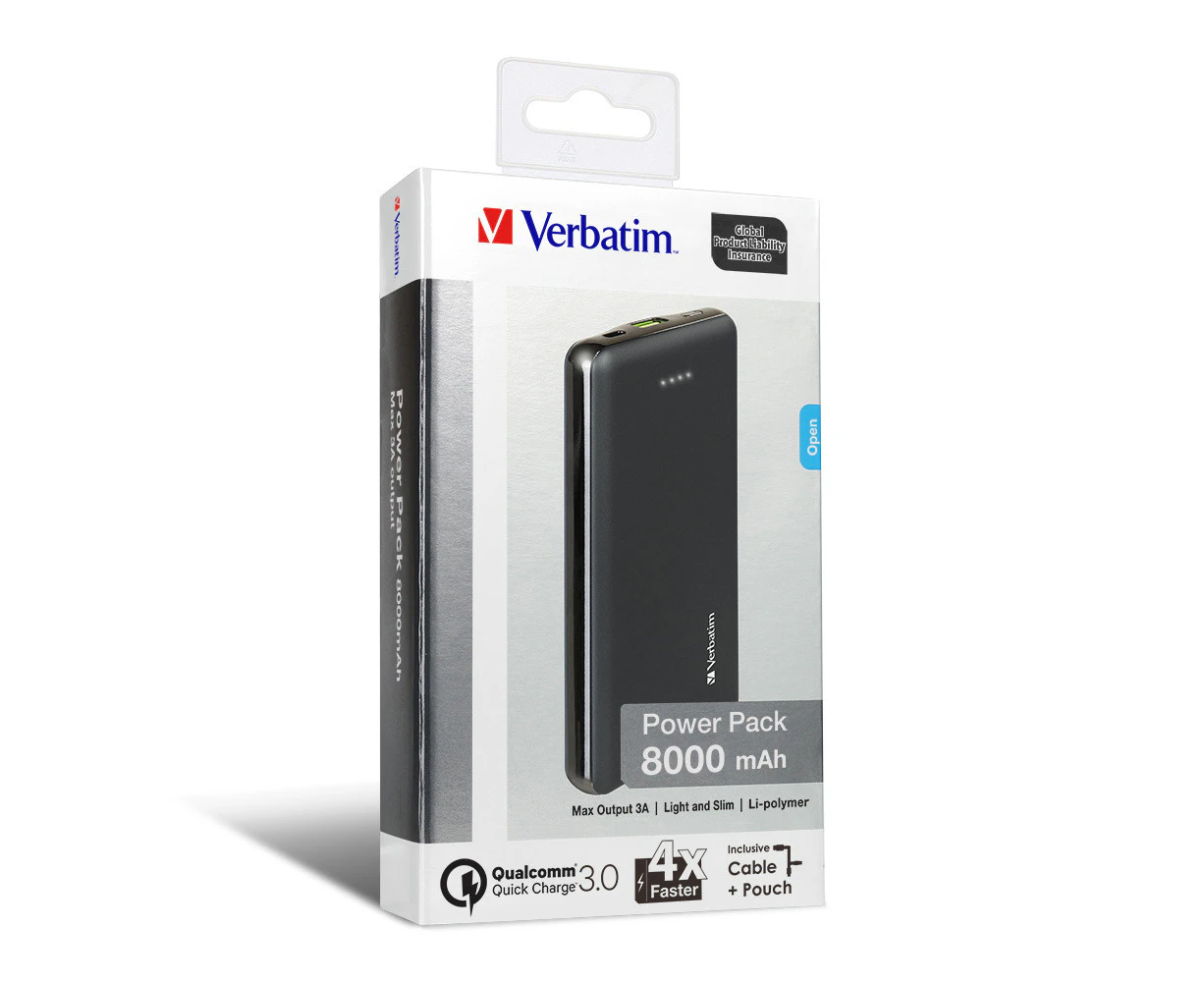 Verbatim QC 3.0 Universal 8000mAh Power Bank External Battery Charger Pack Black