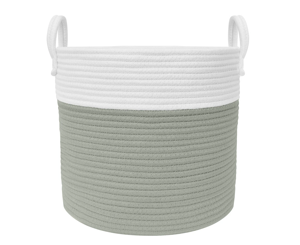 Living Textiles 35cm Cotton Rope Hamper Laundry Basket Storage Medium White/Sage