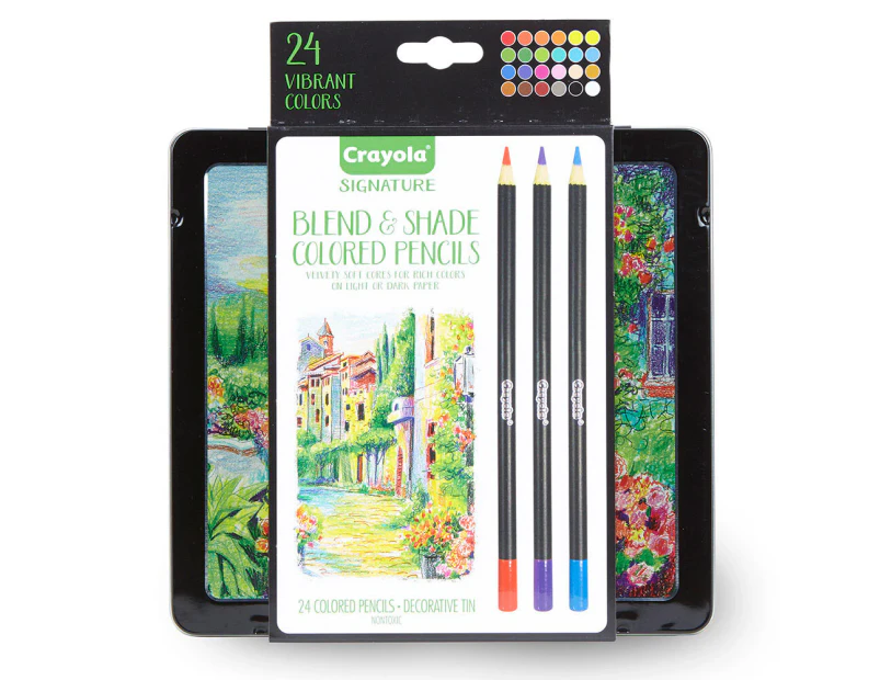 24pc Crayola Signature Blend & Shade Coloured Pencils w/Tin Art/Craft Stationery