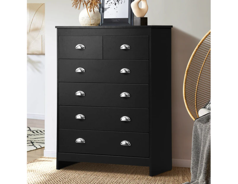 Oikiture 6 Chest of Drawers Tallboy Dresser Table Storage Cabinet Black