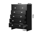 Oikiture 6 Chest of Drawers Tallboy Dresser Table Storage Cabinet Black