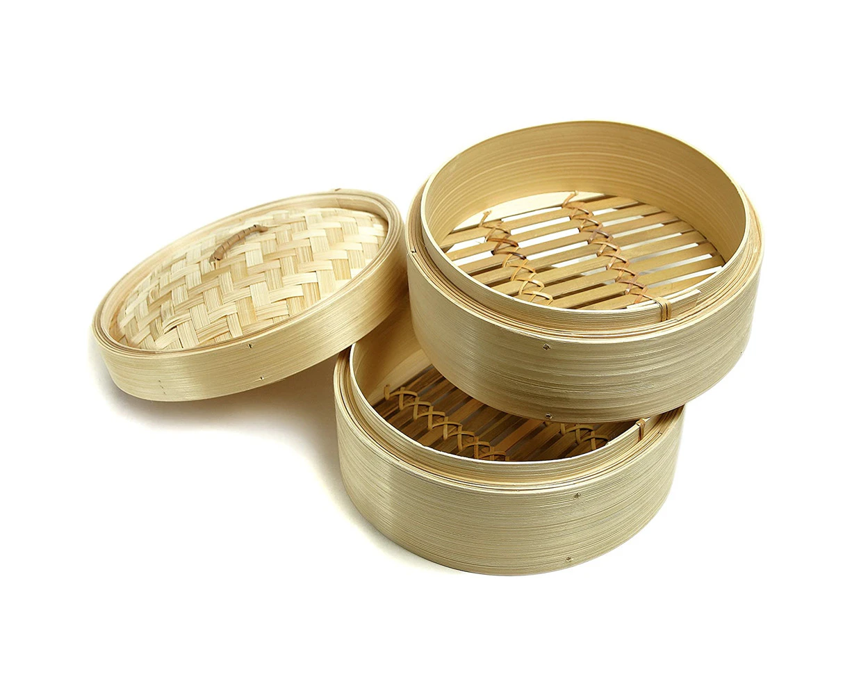 Ken Hom Excellence 2-Tier Round 20cm Bamboo Steamer Fish/Vegetables Cooker Brown