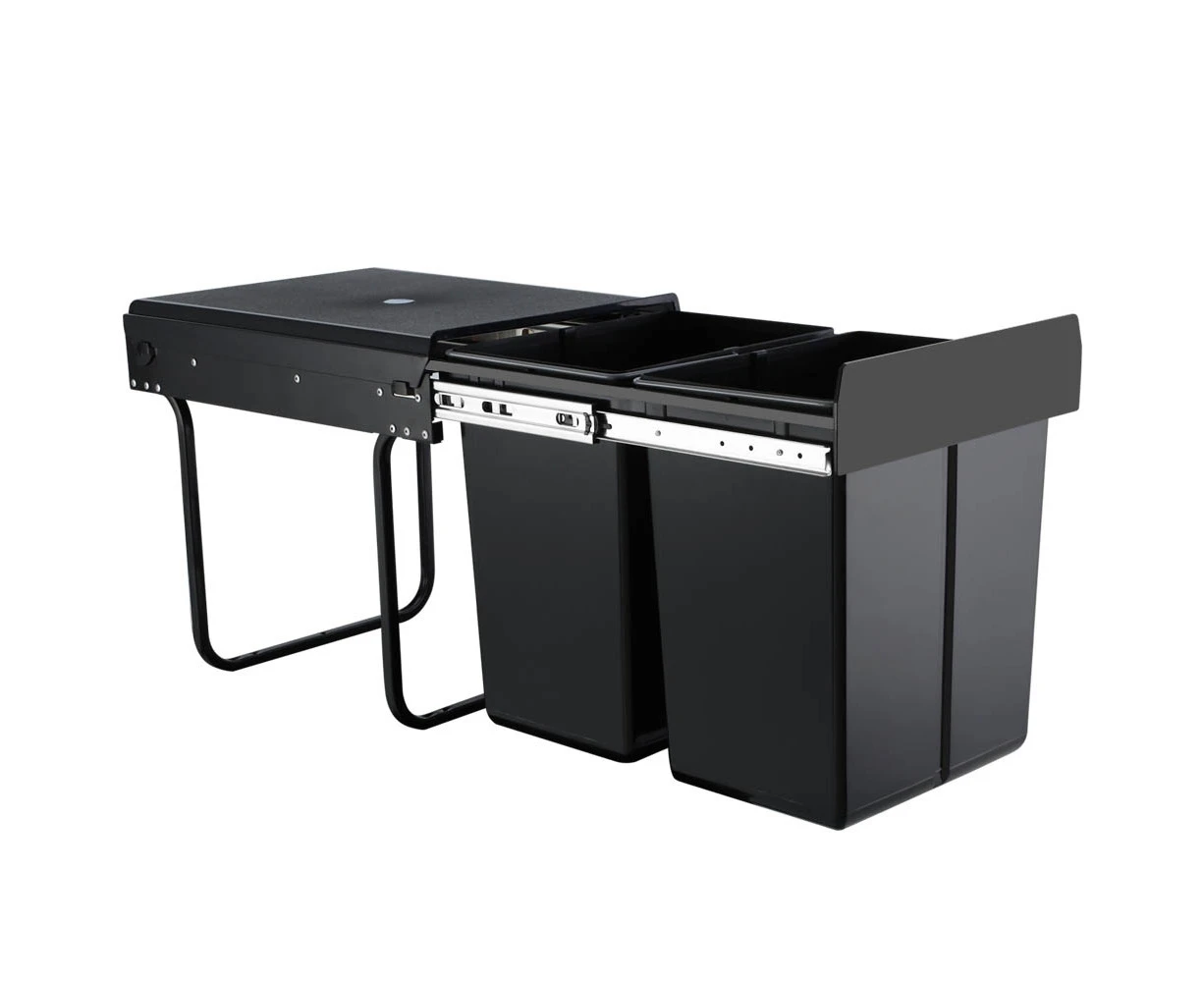 Pull Out Bin Kitchen Double Dual Twin Bins Sliding Rubbish Waste Basket 2X20L