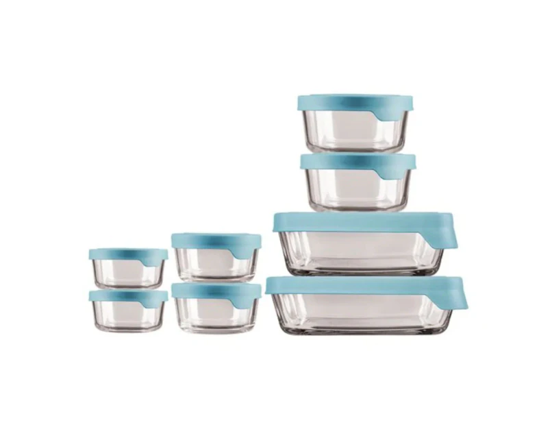 8pc Anchor Hocking Durable Glass Kitchen/Food Container Storage Set w/Lids Blue