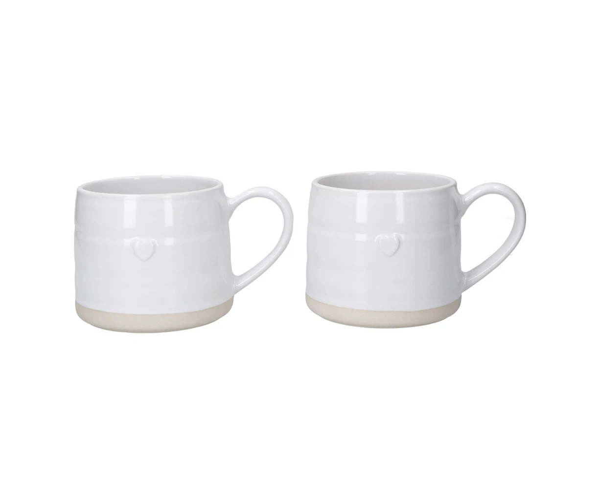 2pc Mikasa Farmhouse Heart Stoneware Drinking Coffee Mugs/Cups, 380ml, White