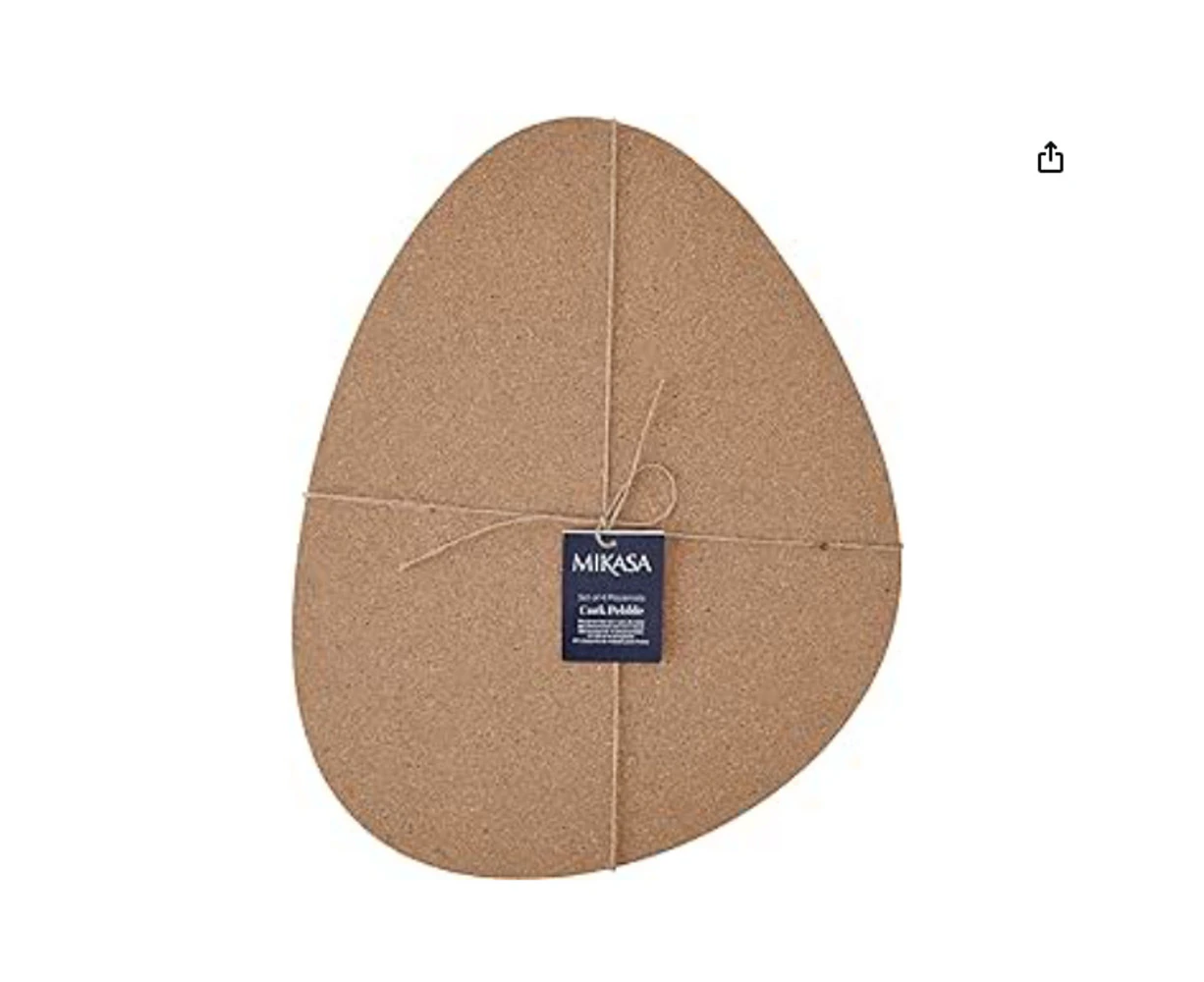 4pc Mikasa Curved Pebble-Shaped Cork Kitchen Dining Table Placemats, Natural