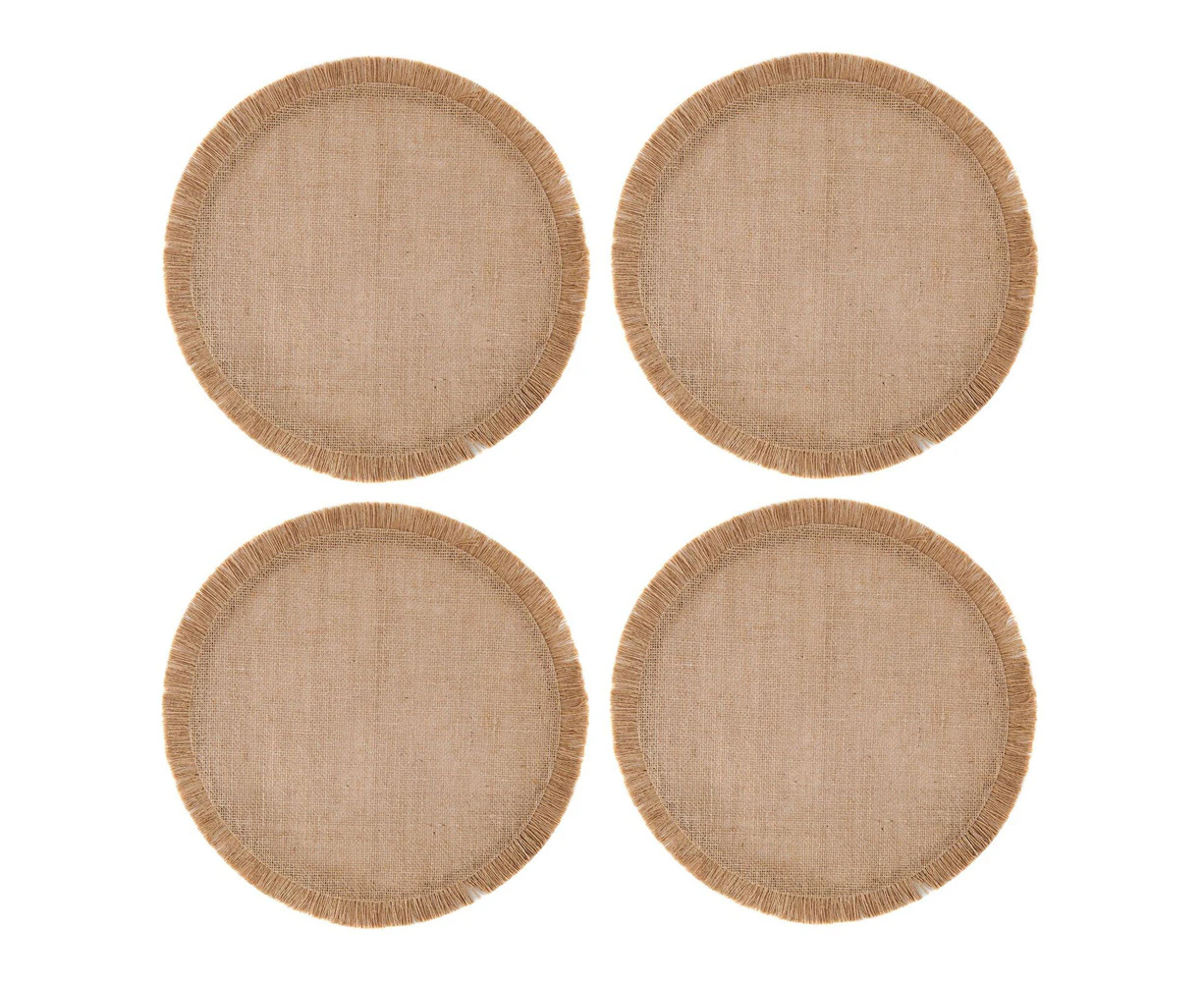 4pc Mikasa Round Hessian Dining Table Placemat Set Natural 38cm