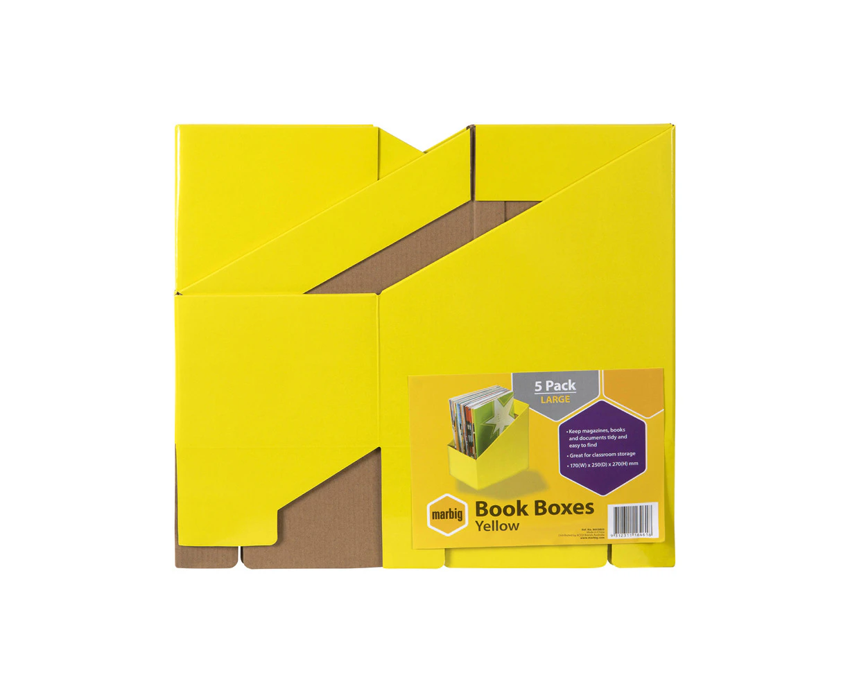 5pc Marbig 27x17cm Magazine Book Storage Holder Box File Organiser Lrg Yellow