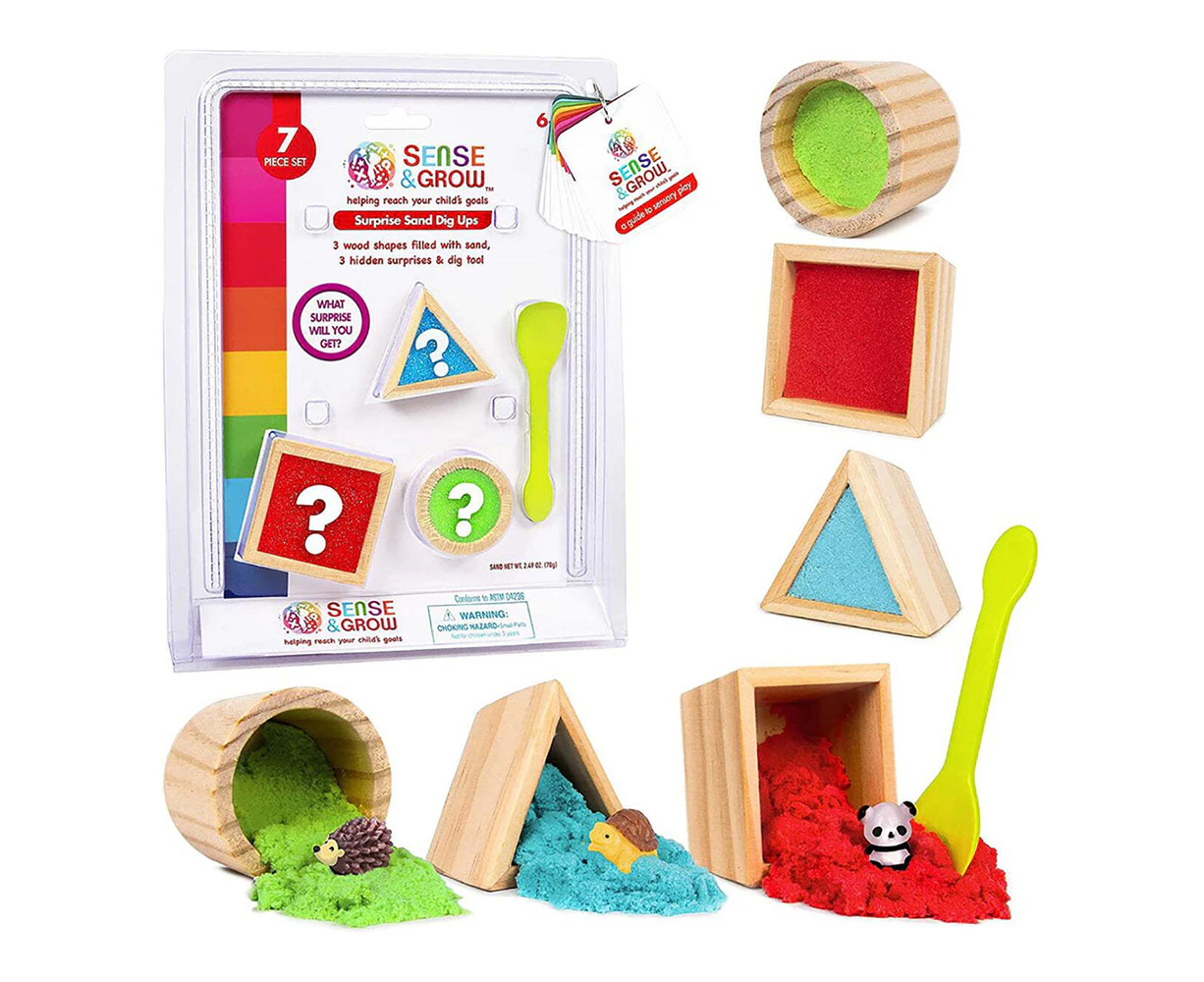 7pc Sense & Grow Surprise Sand Dig Ups w/Wooden Mould Shape/Tool Toy Set Kids 6+