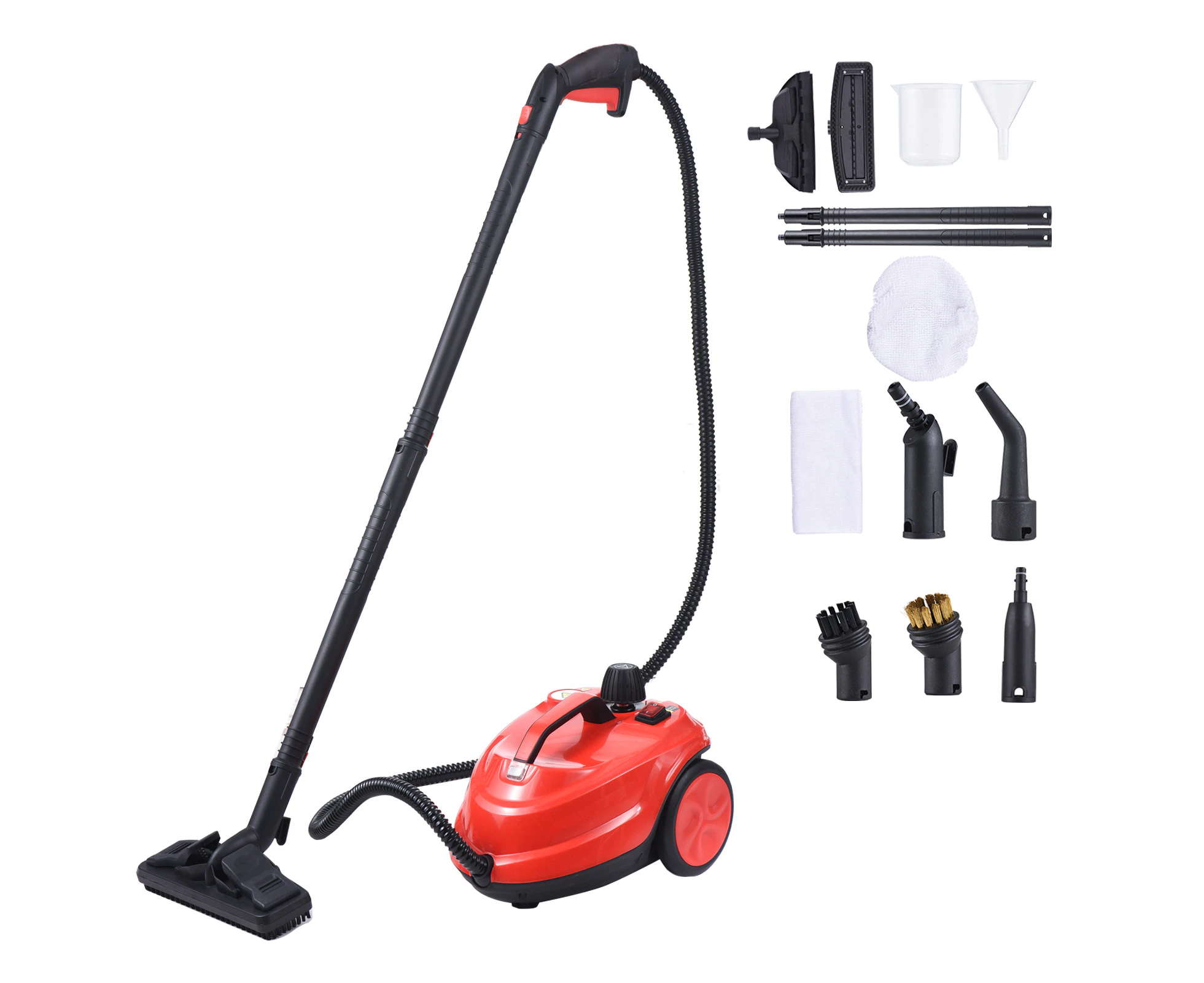 2000W Steam Cleaner with 16 Accessories 1.8L Tank 5 Bar Pressure Multi-Purpose Deep Cleaning Rolling Steamer Cleaner for Windows Floors Cars