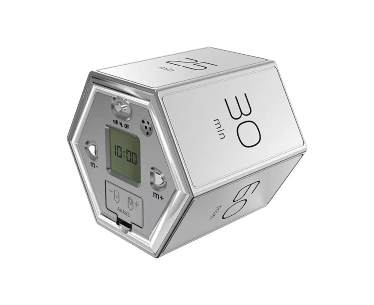 Multi-Hexagon Cube Timer Gravity Sensor Digital Timer with LED Screen Sound Alarm Silent Operation 1/5/10/25/30/60 Minutes and Self-customize 1-99min for K