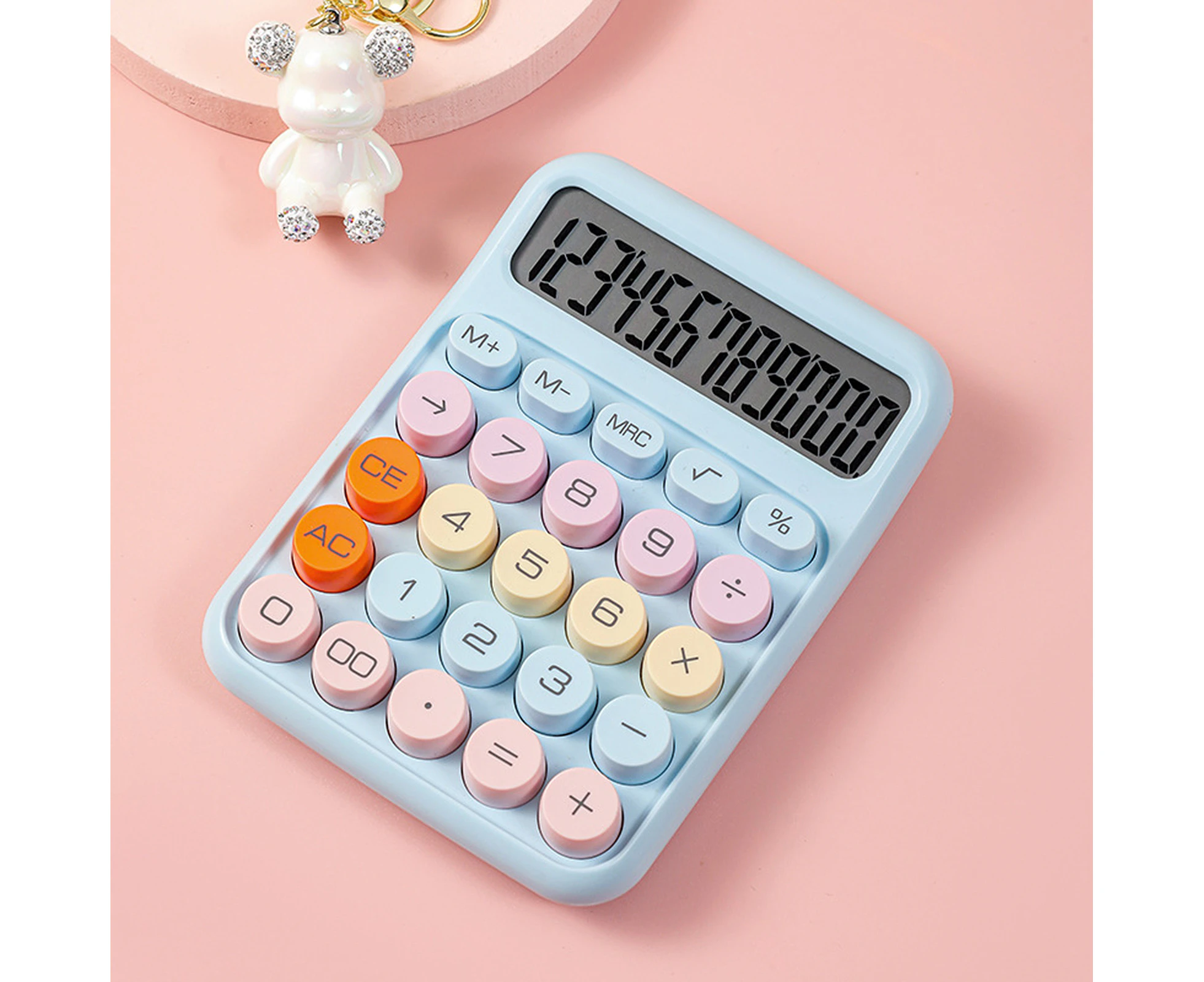 Mechanical Calculator 12 Digit Large LCD Display Big Round Button Cute Candy Colored Calculator Suitable for Office School Home for Kids Students Accountan