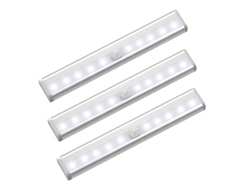 Aoresac Under Cabinet Lights 3 Pack Wireless Motion Sensor Stick on 10LED Light Strips for Pantry / Closet / Kitchen / Bathroom Battery Operated Magnetic C