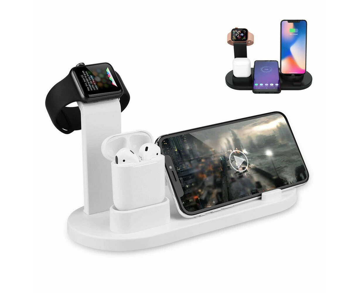 4-In-1 Charger Stand Wireless Charging Station for Multiple Devices-White