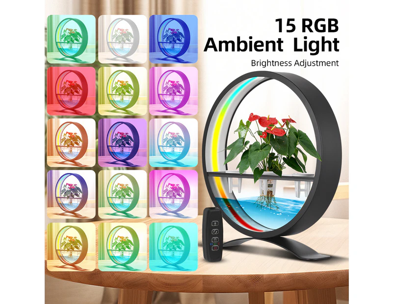 Water Feature Indoor with Light Controller LED Ring Lights Tabletop Ornament 3/9/12H Timer RGB Full Spectrum Hydroponics Waterscape Decorative Lights for L