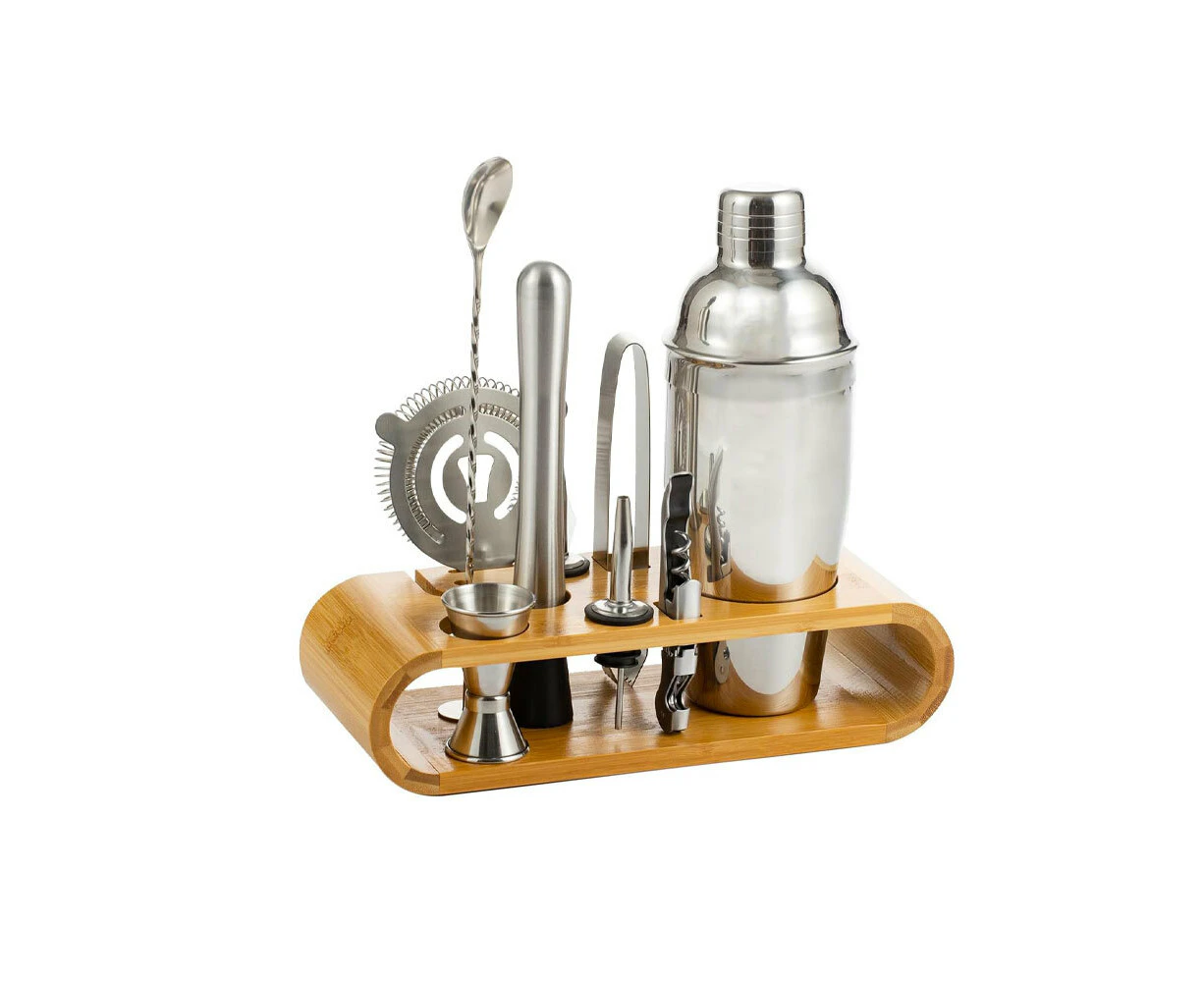 11pc Innobella Stainless Steel Cocktail Drink Shaker Set With Bamboo Stand