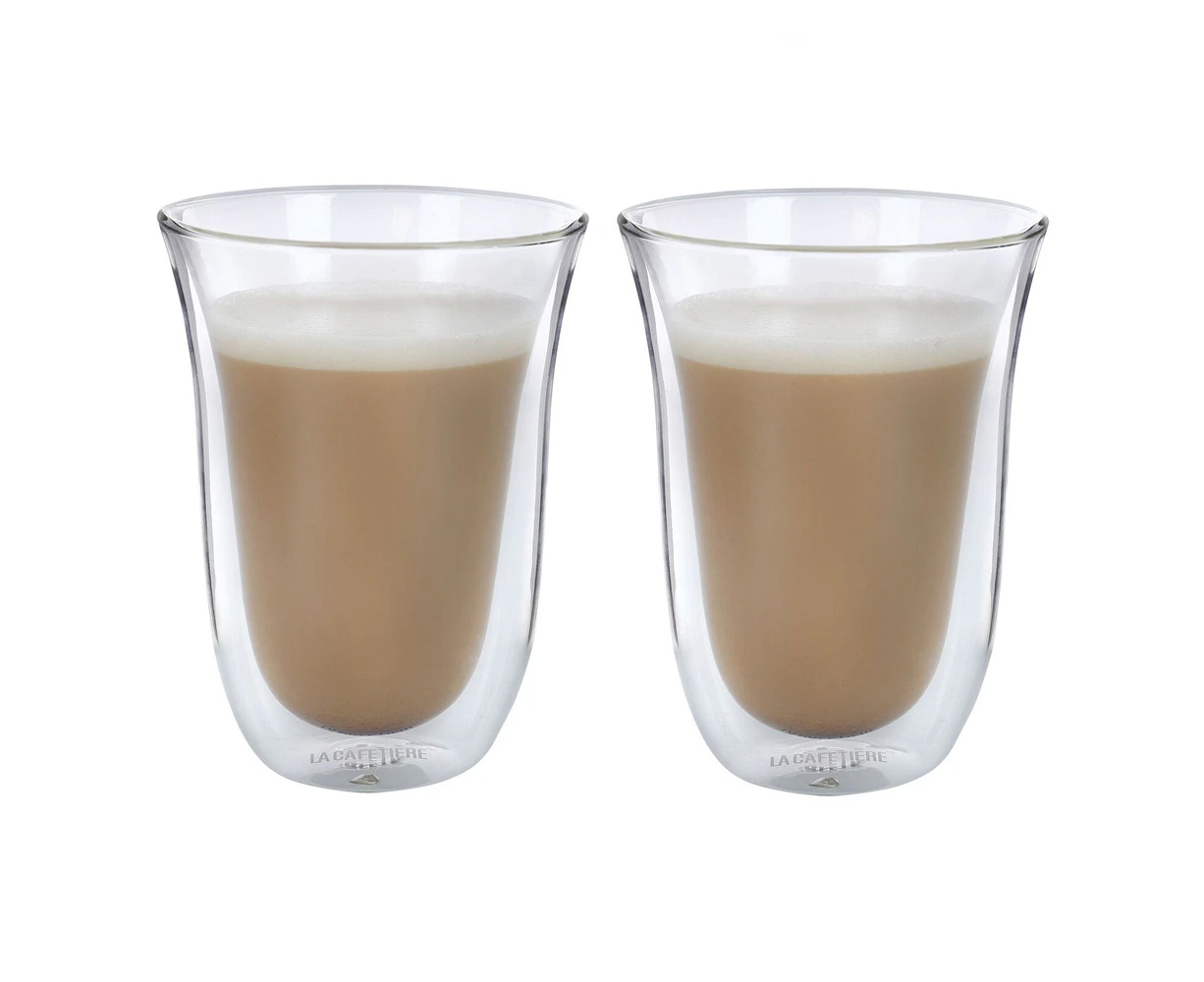 2pc La Cafetiere 300ml Double Walled Latte Glasses Drinking Coffee Mug Clear