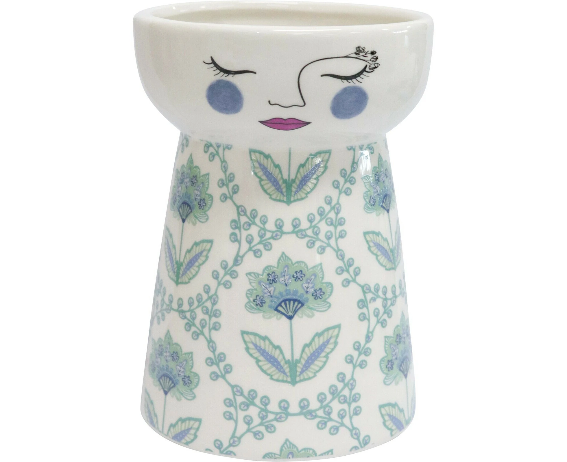 LVD Ceramic Doll Vase Pot Home/Office Tabletop Decor Display 16cm Blue Chintz