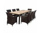 Sahara 8 Seater Rectangle Teak Top Dining Table with Chairs - Outdoor Wicker Dining Settings - Chestnut Brown