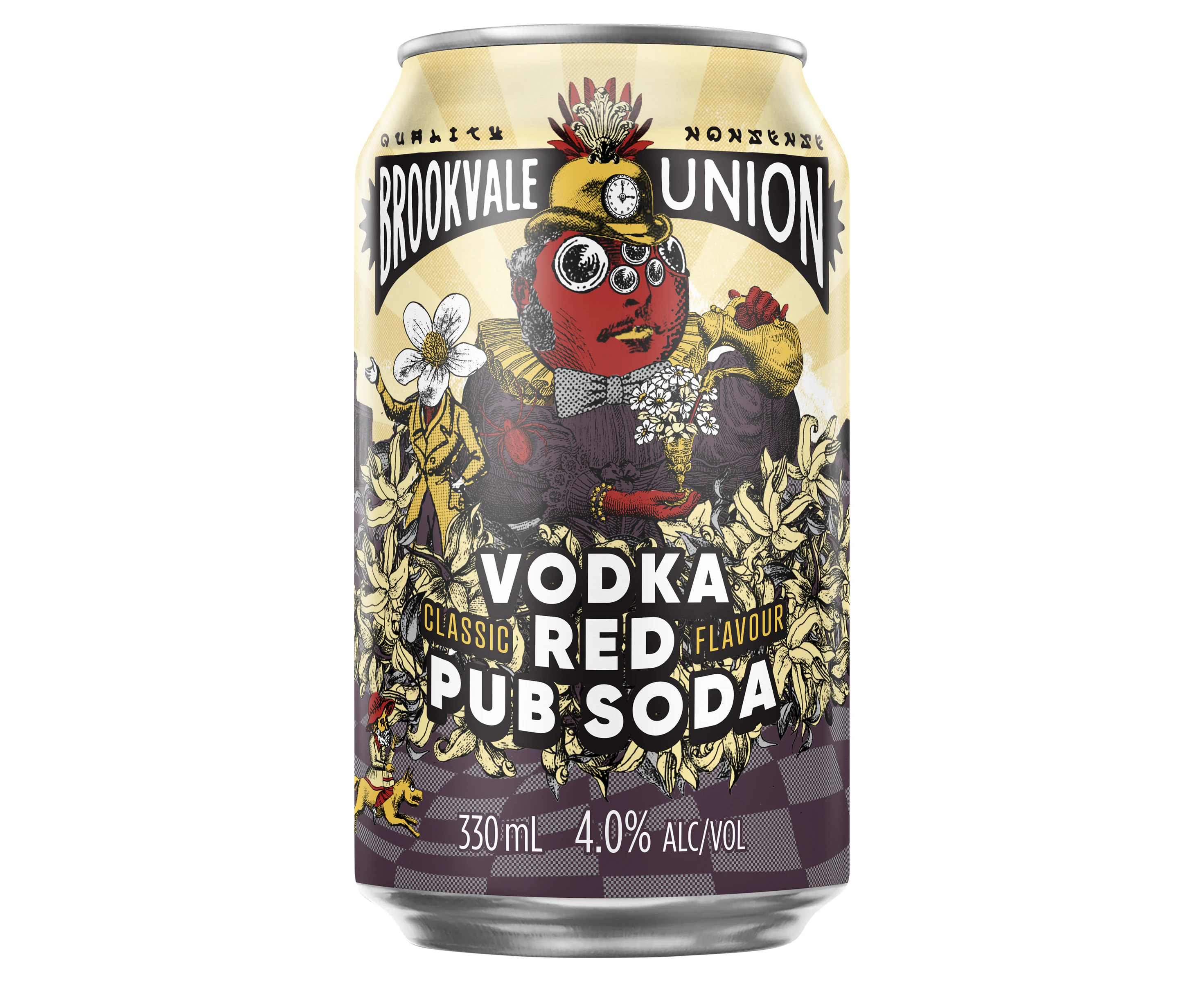 Brookvale Union Vodka Red Pub Soda Mixed Drink, Crisp & Refreshing, 4% ABV, 330mL (Case of 24 Cans)