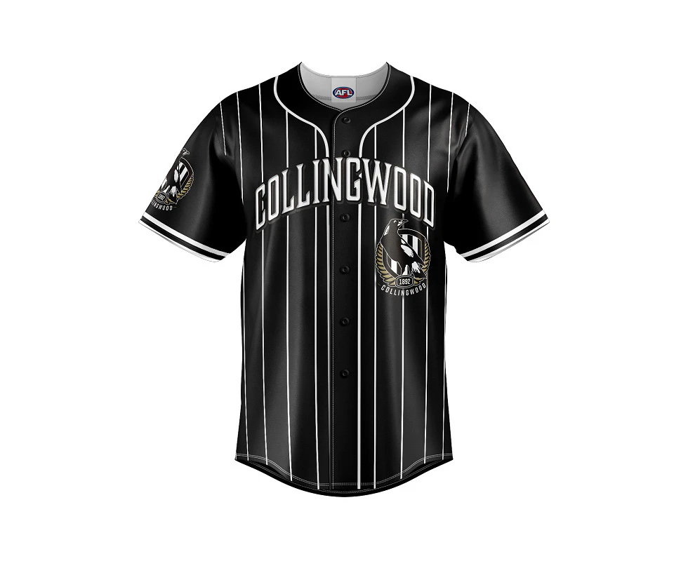 Collingwood Magpies AFL Baseball Jersey Slugger T Shirt Sizes S-5XL!