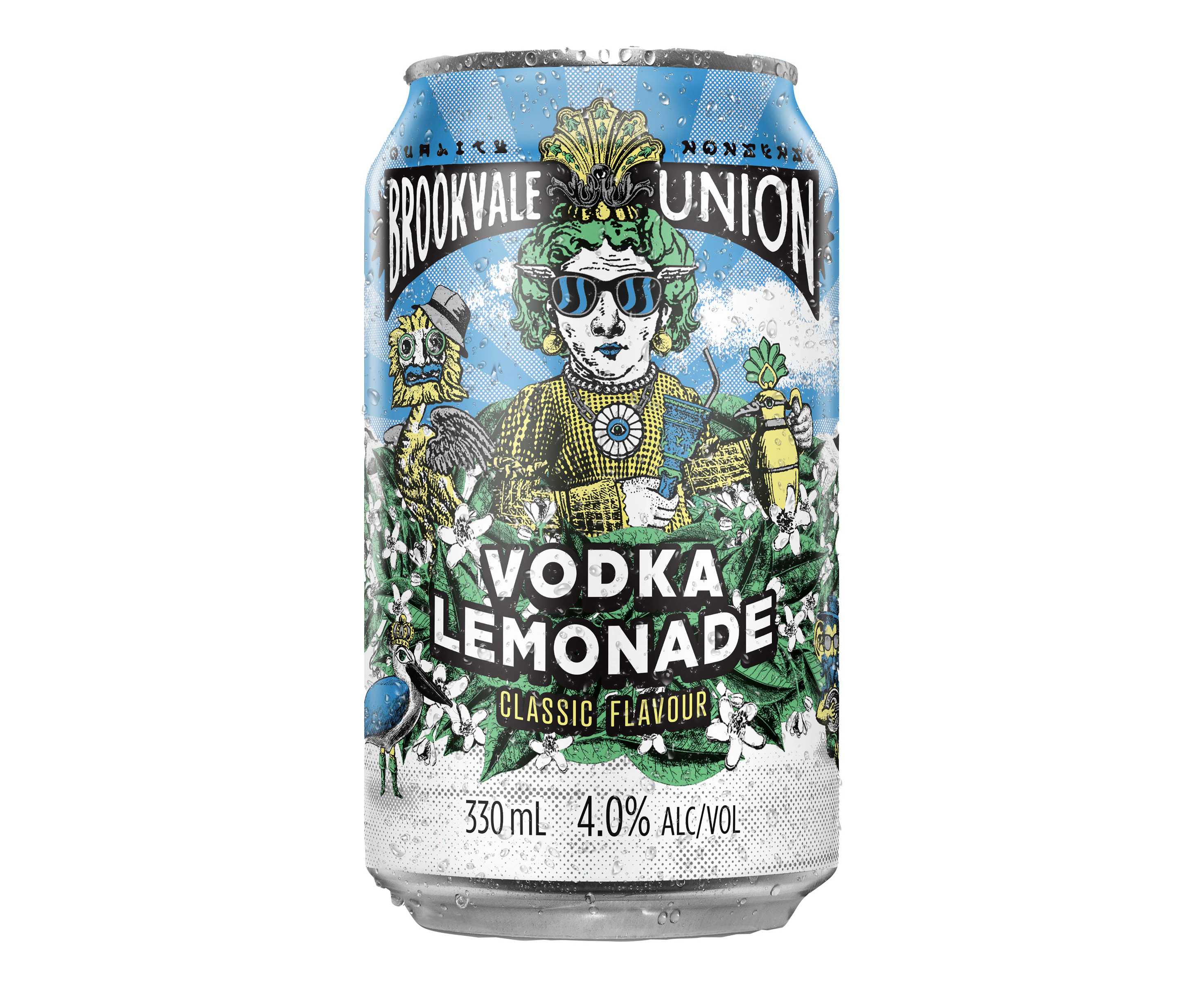 Brookvale Union Vodka Lemonade, Refreshing Pre-Mixed Drink, 4% ABV, 330mL (Case of 24 Cans)