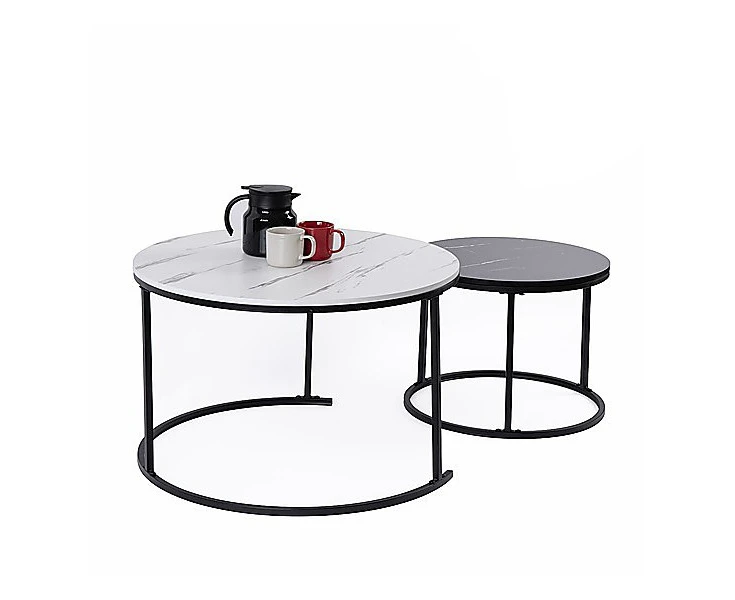 Set of 2 Coffee Table Round Marble Nesting Side End Table Furniture