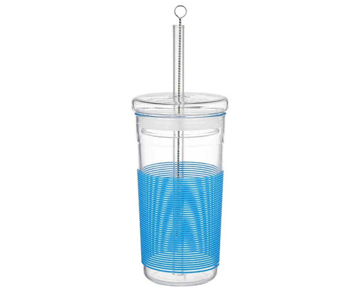 Porta Summer Smoothie Cup Large 400ml Lead/BPA Free w/ Straw Brush Fun Blue