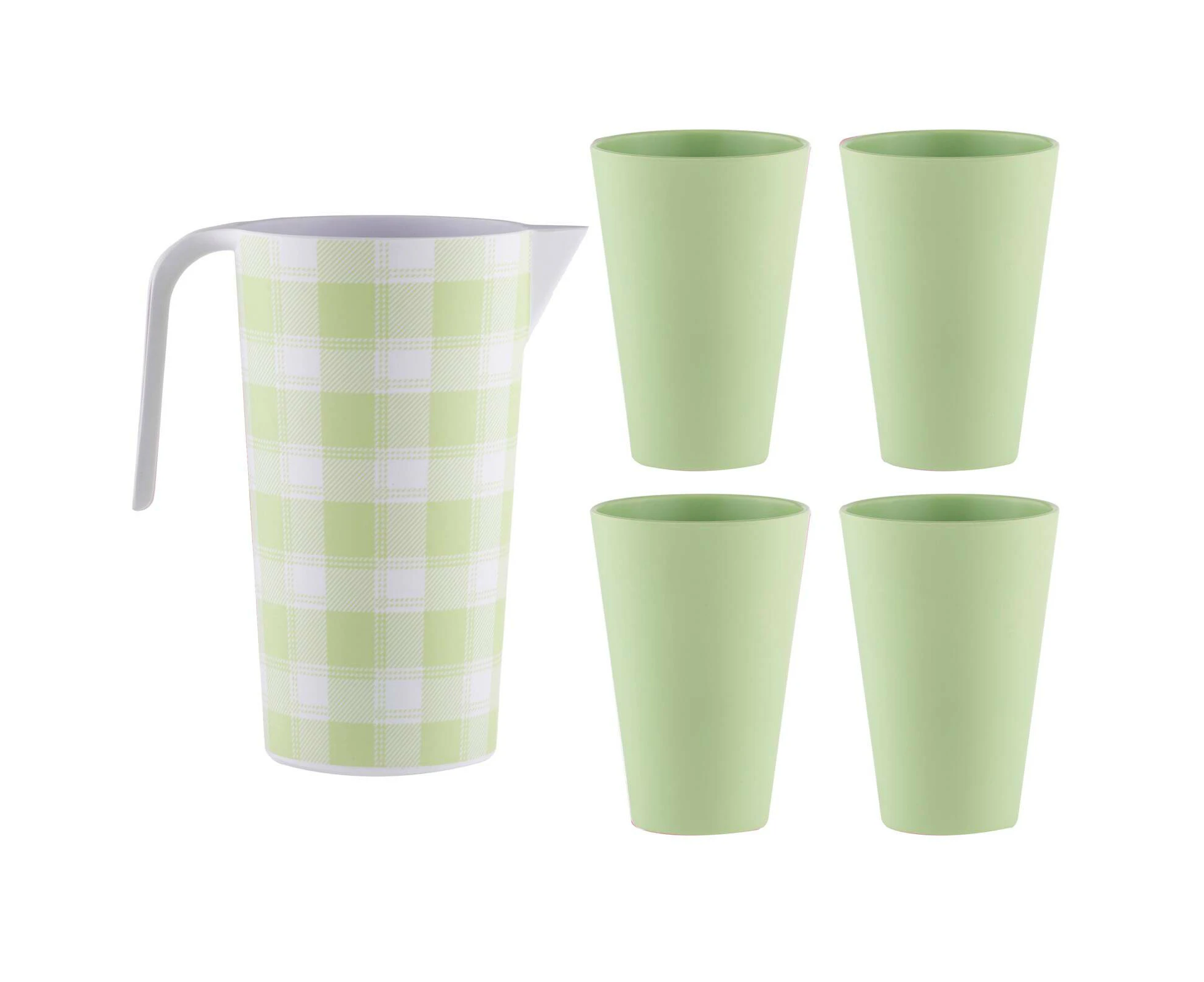 Delilah Melamine Gingham 1.5L Pitcher Jug w/ 4x 450ml Tumbler Drinkware Sage