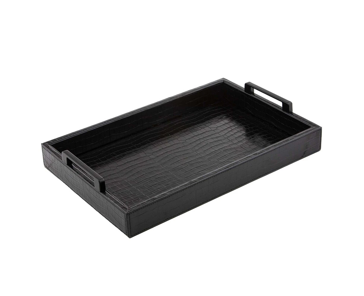 Tempa Giovanni PU/MDF 48x24cm Serving Tray w/ Handles Large Rectangle Midnight