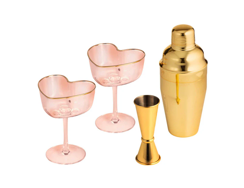 4pc Tempa Amour Cocktail Maker Set Stemmed Cup/Jigger/Shaker Barware Pink/Gold