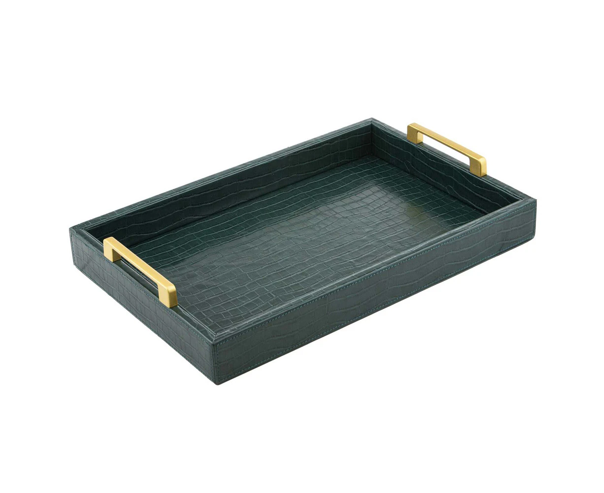 Tempa Giovanni PU/MDF 48x24cm Serving Tray w/ Handles Large Rectangle Forest