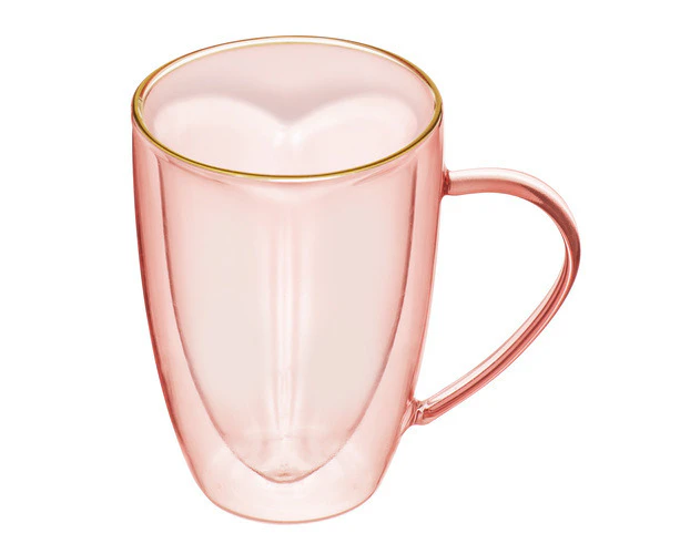 Tempa Amour Pink Tinted Double Walled Drinking Glassware Mug/Jug w/Gold Rim