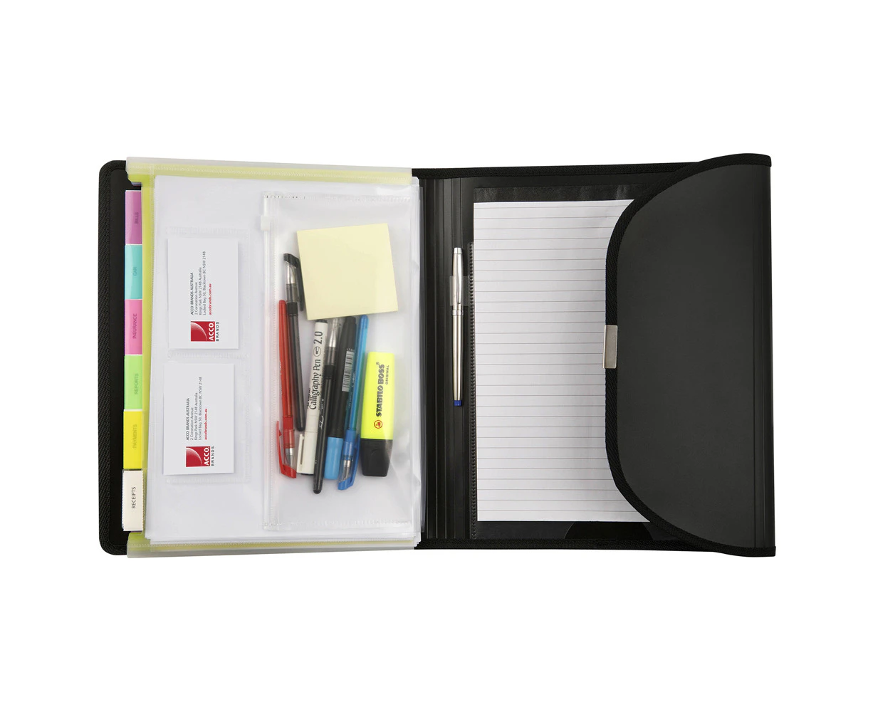 Marbig Pro PP A4 Compendium 6-Pocket Organiser w/ Notepad/Pen Holder Black