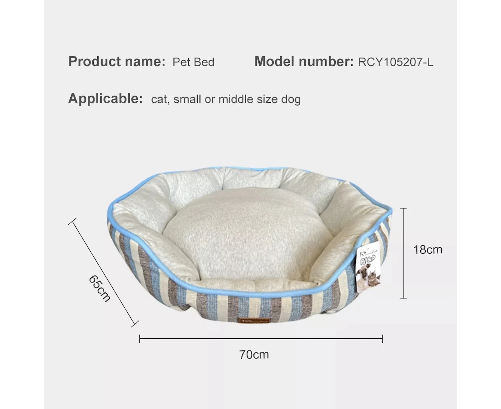 Dog Cat Pet Calming Bed Warm Soft Round Nest Comfy Sleeping Kennel Cave AU [Size: Blue L 70*65*18cm]