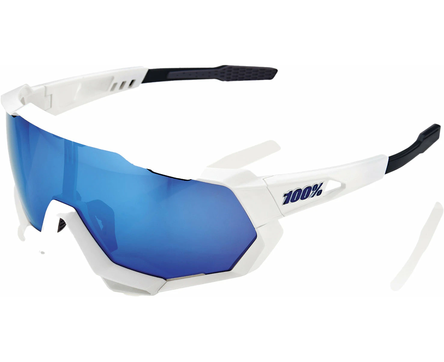 100% Speedtrap Glasses - Matt White / HiPer Blue Mirror