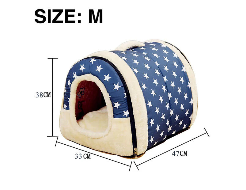 Pet Dog House Kennel Soft Igloo Beds Cave Cat Puppy Doggy Warm Cushion Fold 2 Size M-BLUE