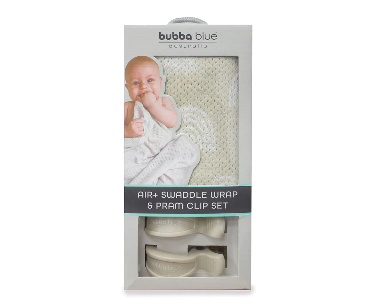 Bubba Blue Nordic 85x85cm Air+ Swaddle Wrap & Pram Clip Set 0-12m Raindrop Sand